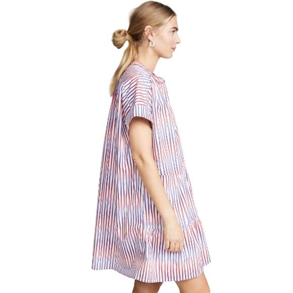 SALONI Ashley Mini Dress Optic Stripe Blue Pink Red Tiered Oversize Cotton Beach - Picture 2 of 16